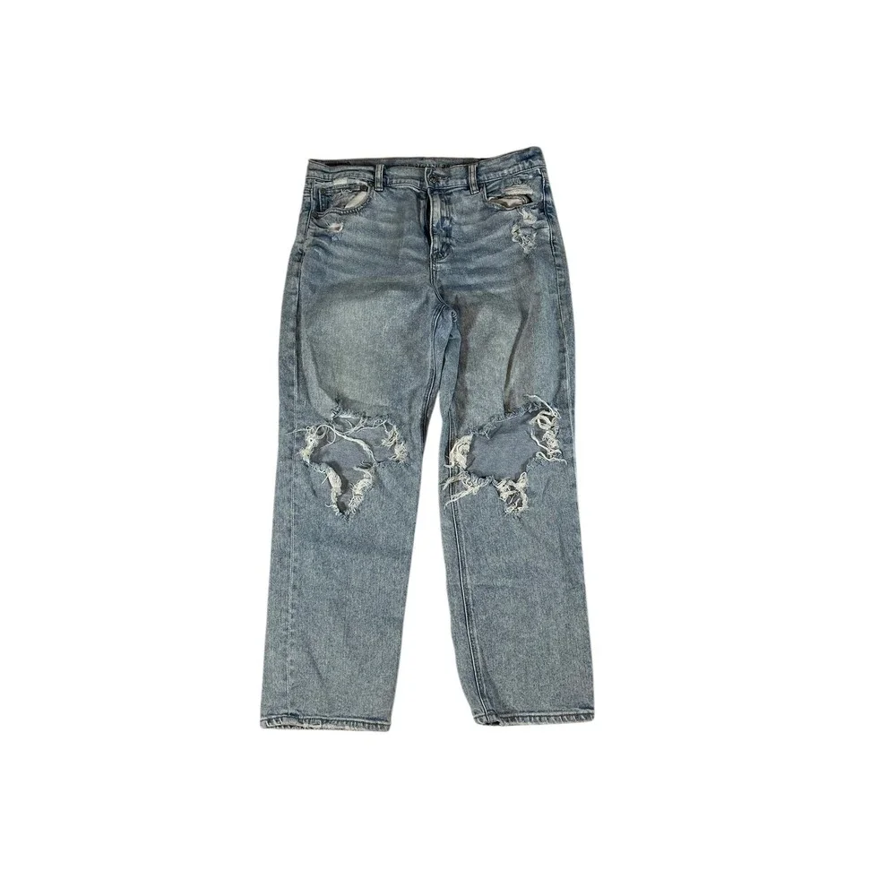 American Eagle Mom Jeans Distressed Ripped Light Wash Women's Size 12